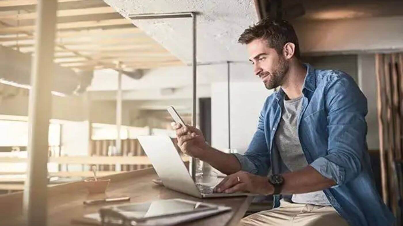 A man using company equipment